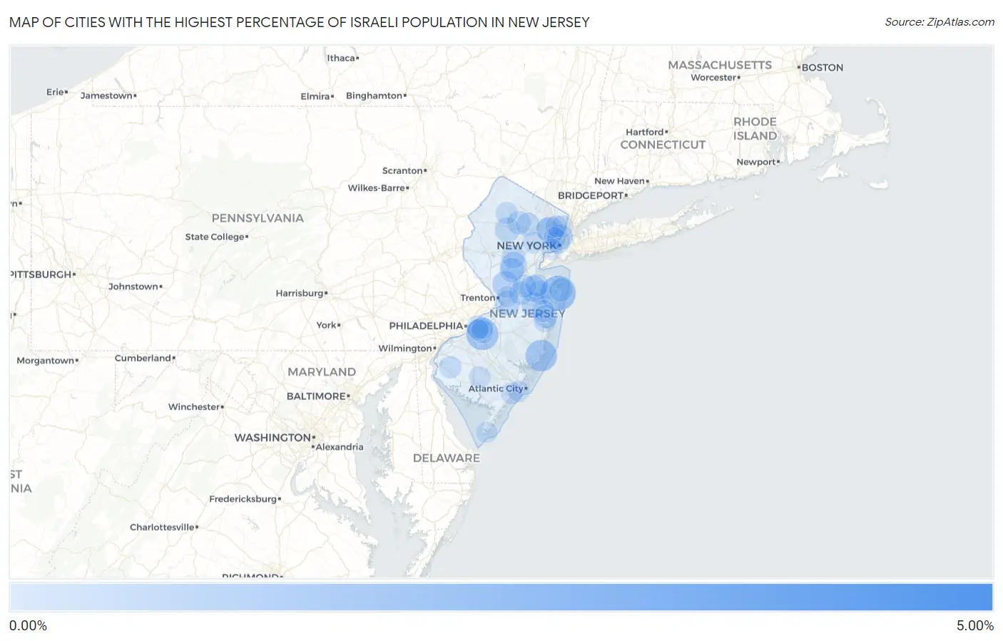 Cities with the Highest Percentage of Israeli Population in New Jersey Map