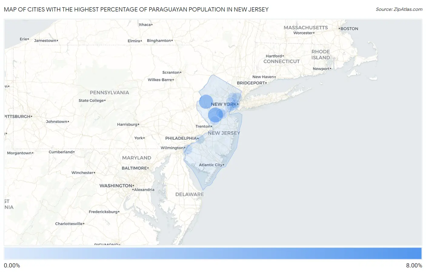 Cities with the Highest Percentage of Paraguayan Population in New Jersey Map