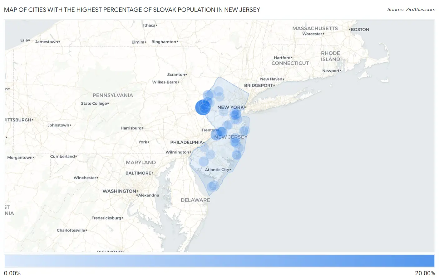Cities with the Highest Percentage of Slovak Population in New Jersey Map