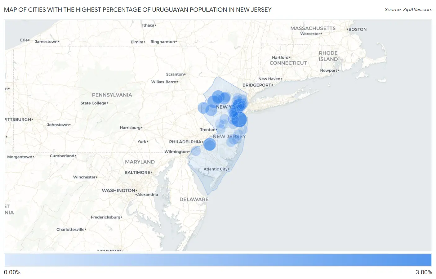Cities with the Highest Percentage of Uruguayan Population in New Jersey Map