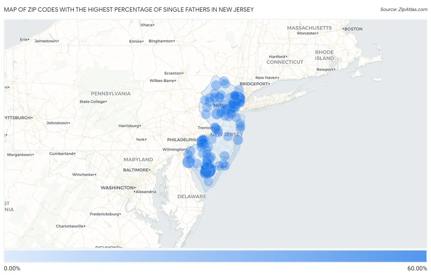 Zip Codes with the Highest Percentage of Single Fathers in New Jersey Map