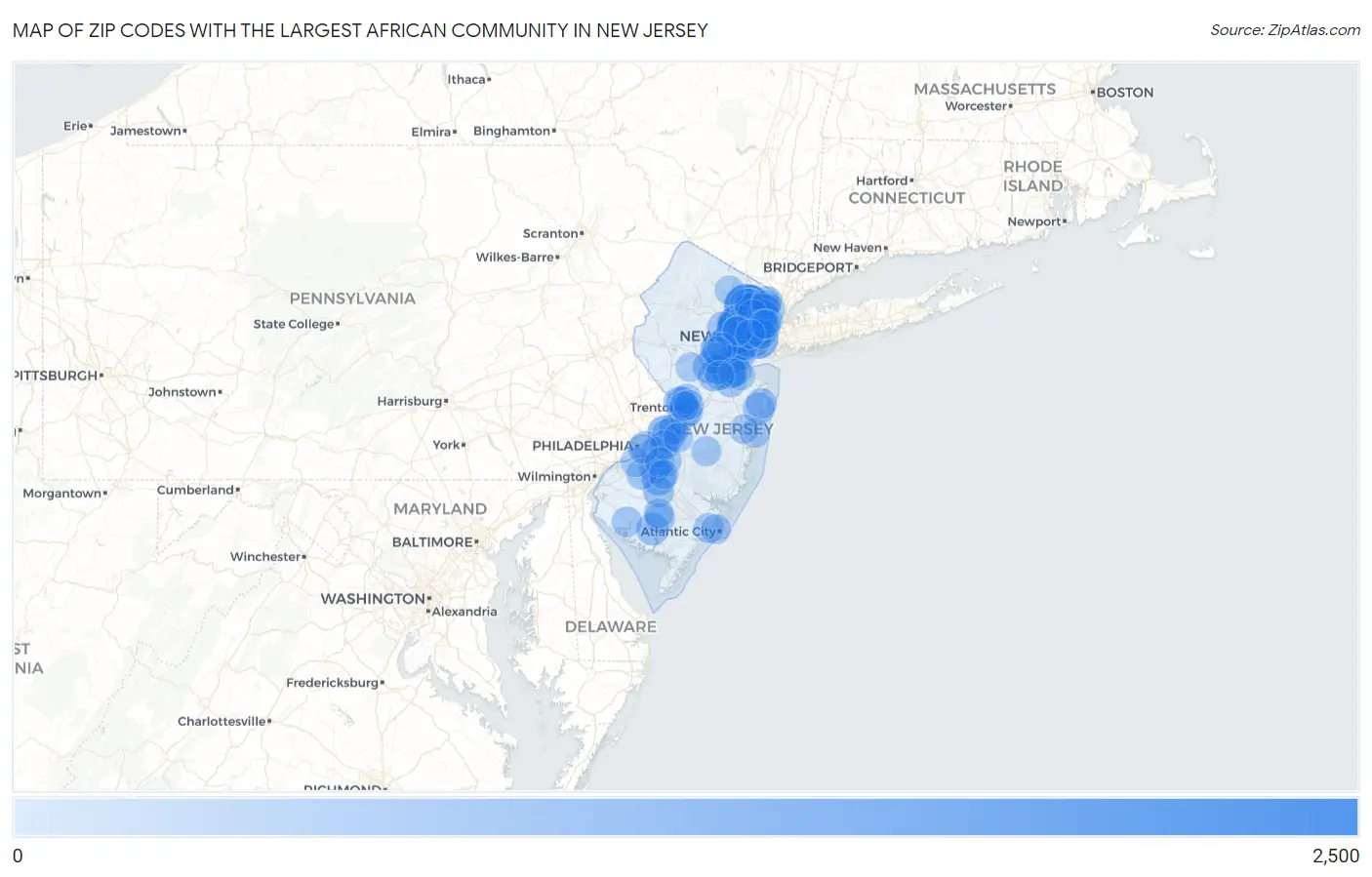 Zip Codes with the Largest African Community in New Jersey Map