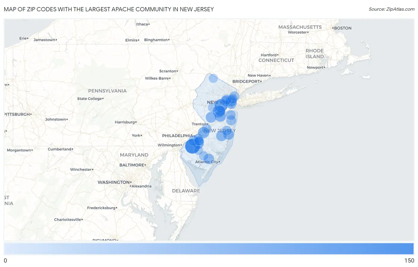 Zip Codes with the Largest Apache Community in New Jersey Map