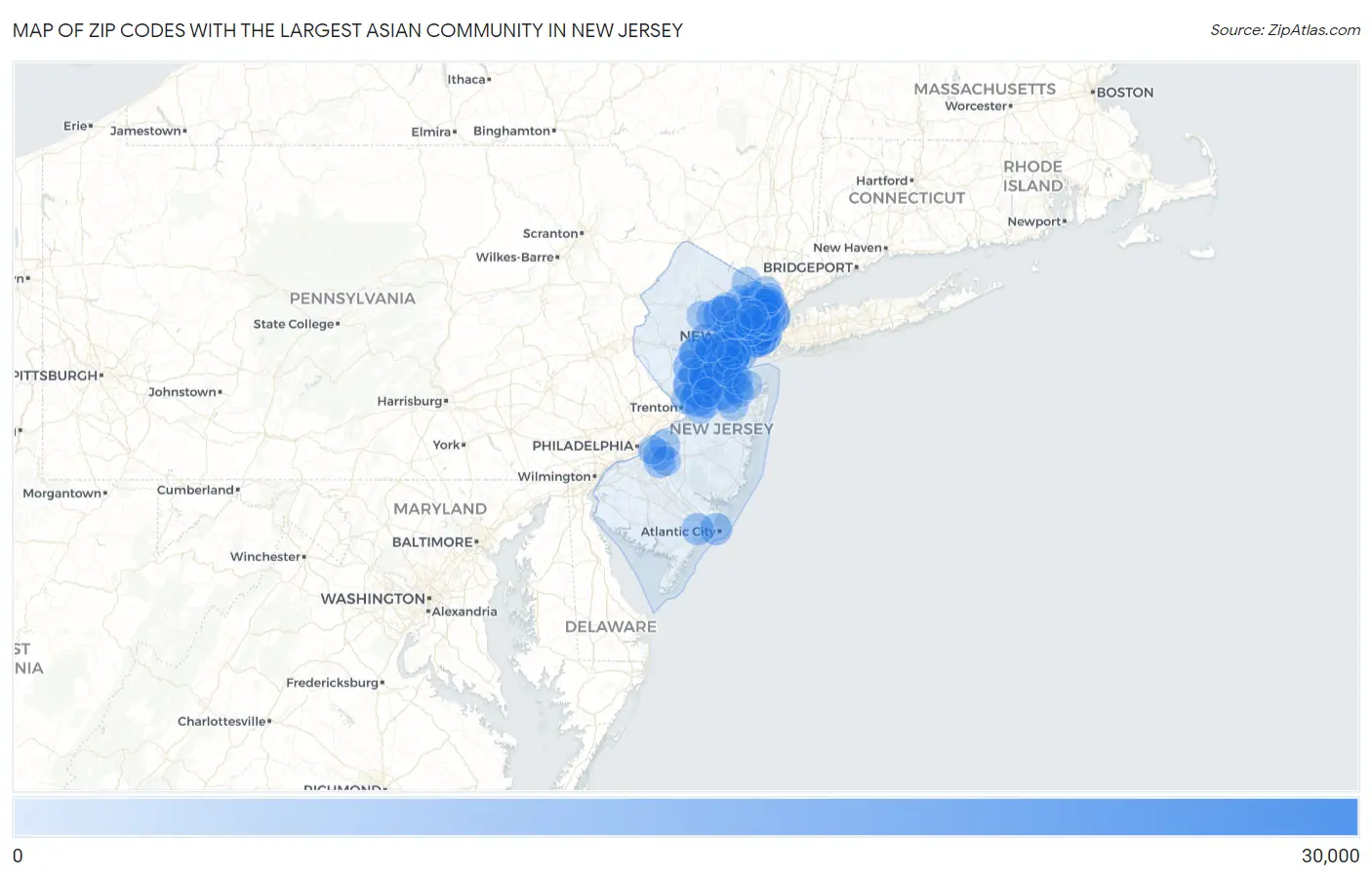 Zip Codes with the Largest Asian Community in New Jersey Map