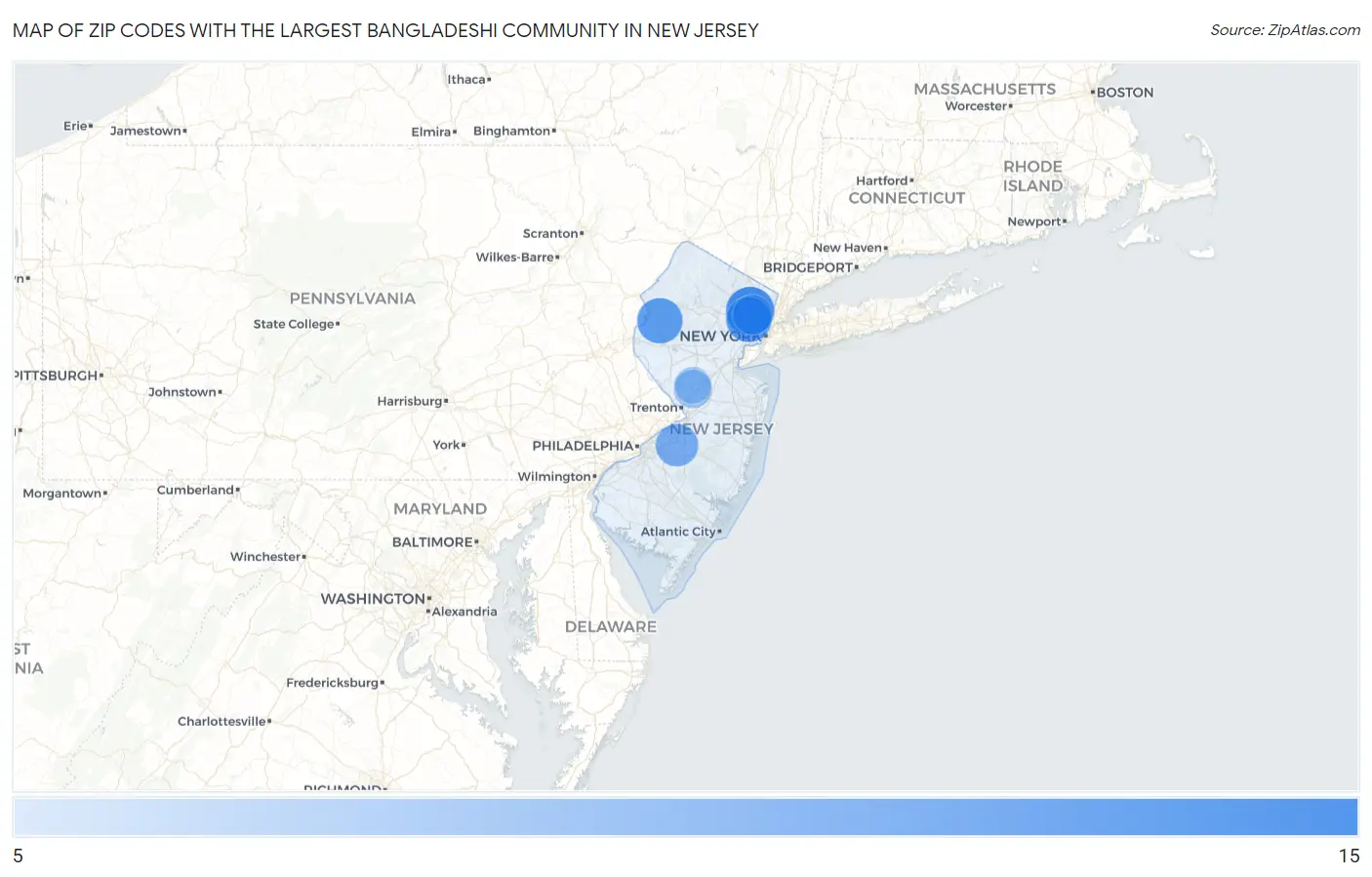 Zip Codes with the Largest Bangladeshi Community in New Jersey Map