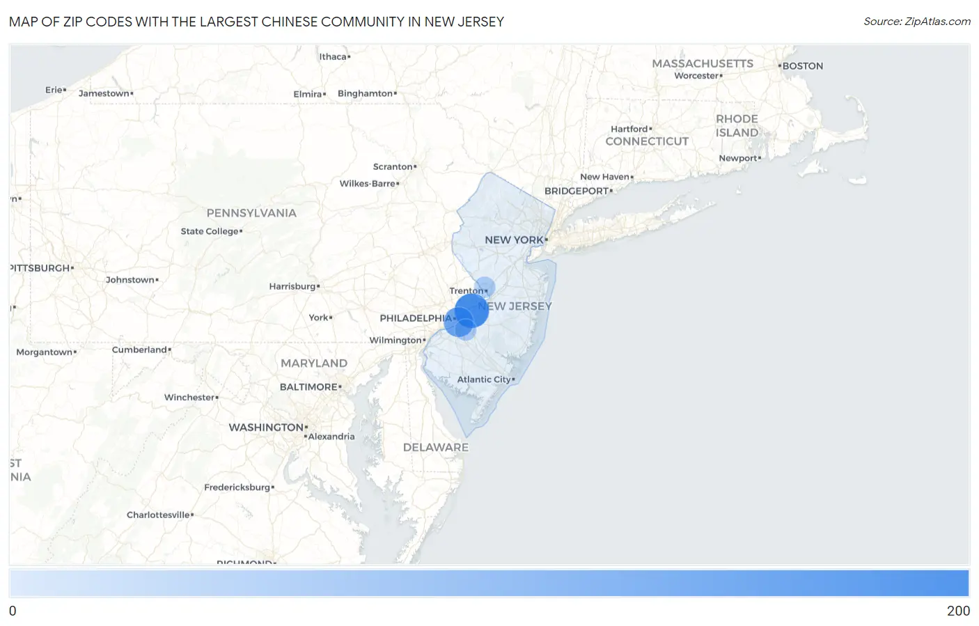 Zip Codes with the Largest Chinese Community in New Jersey Map