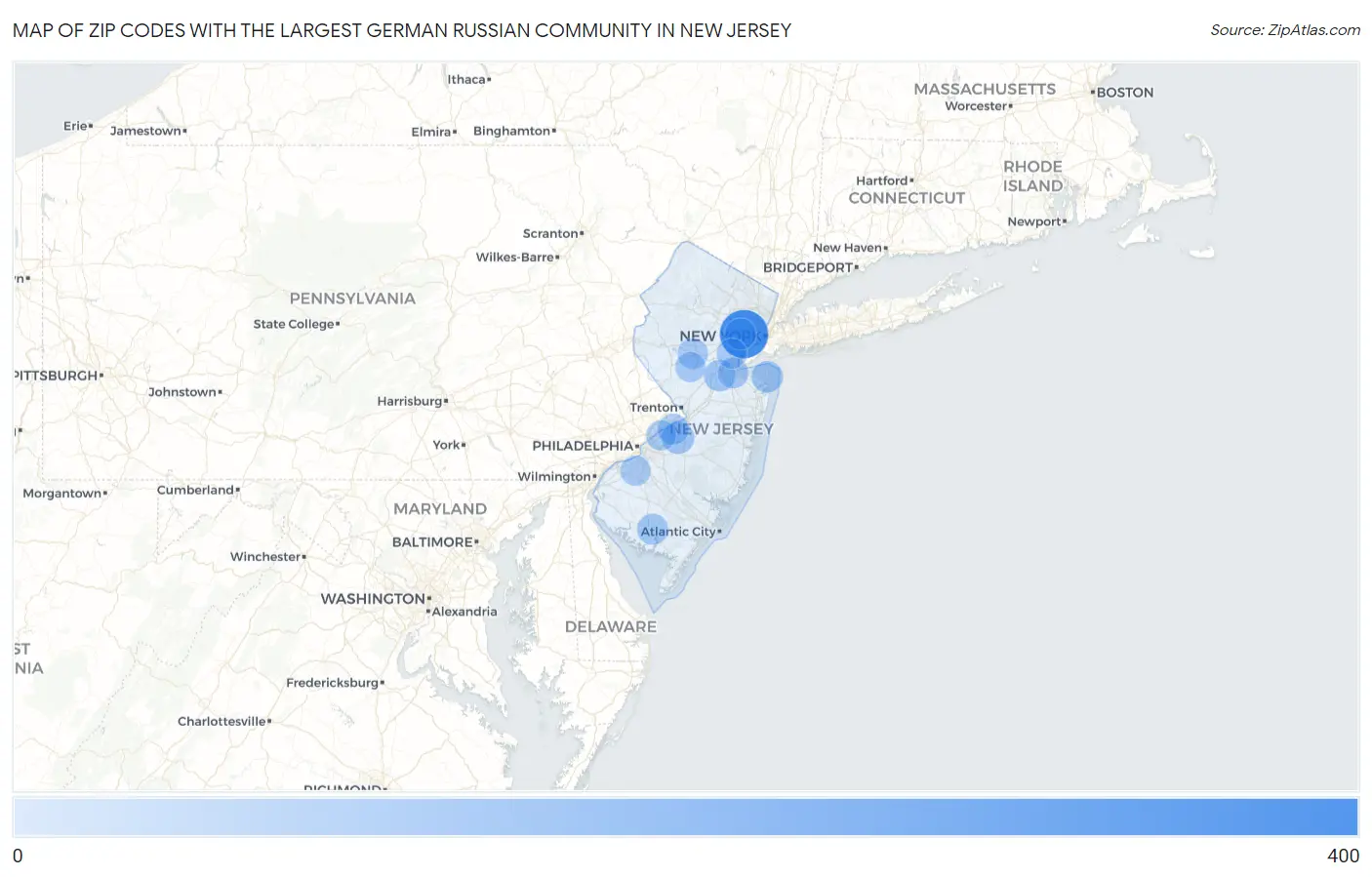 Zip Codes with the Largest German Russian Community in New Jersey Map