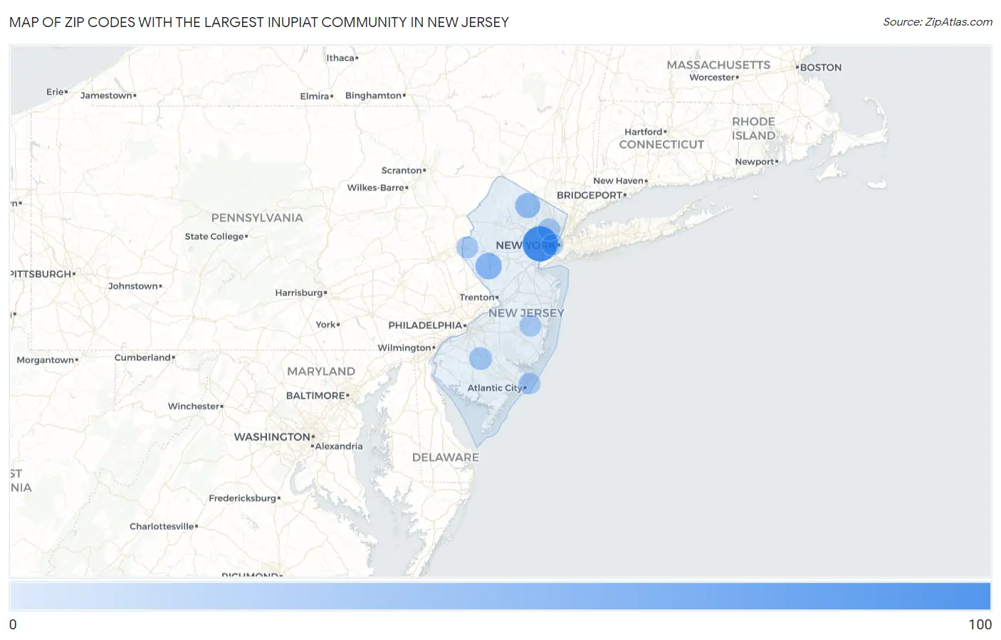 Zip Codes with the Largest Inupiat Community in New Jersey Map