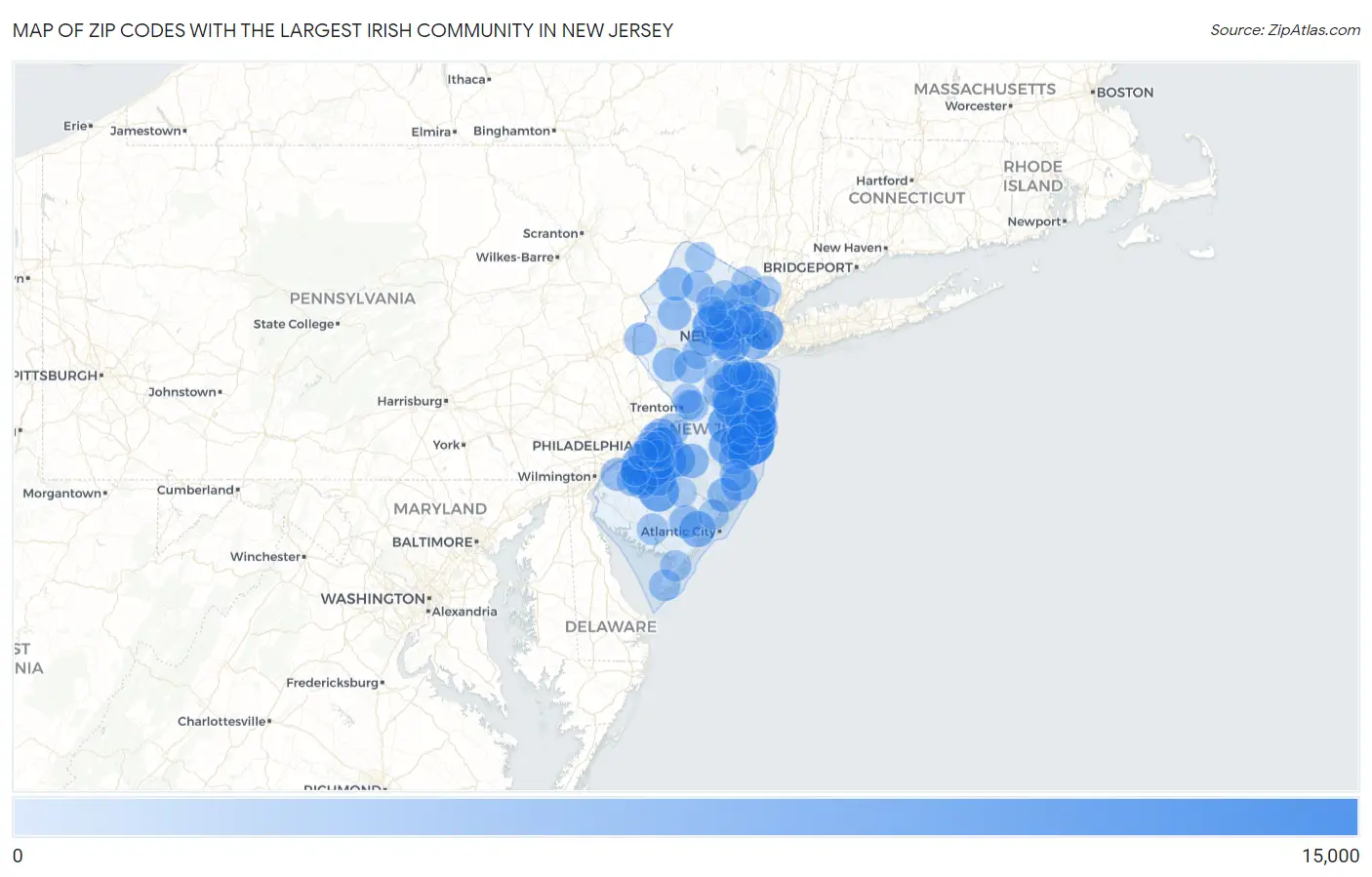 Zip Codes with the Largest Irish Community in New Jersey Map