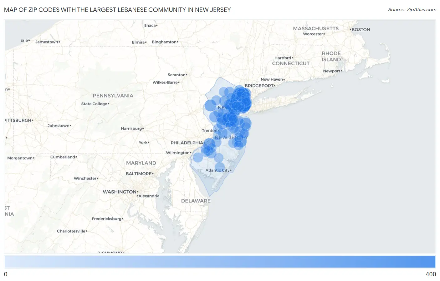 Zip Codes with the Largest Lebanese Community in New Jersey Map