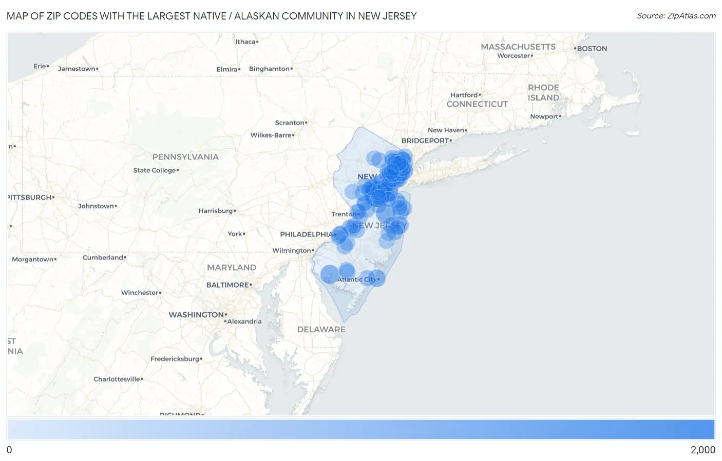 Zip Codes with the Largest Native / Alaskan Community in New Jersey Map