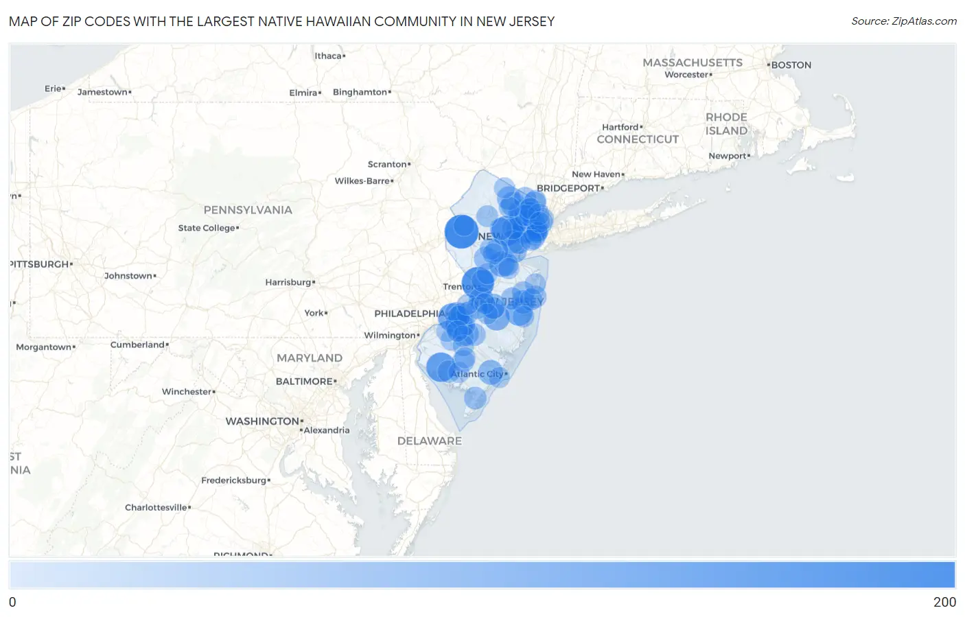 Zip Codes with the Largest Native Hawaiian Community in New Jersey Map
