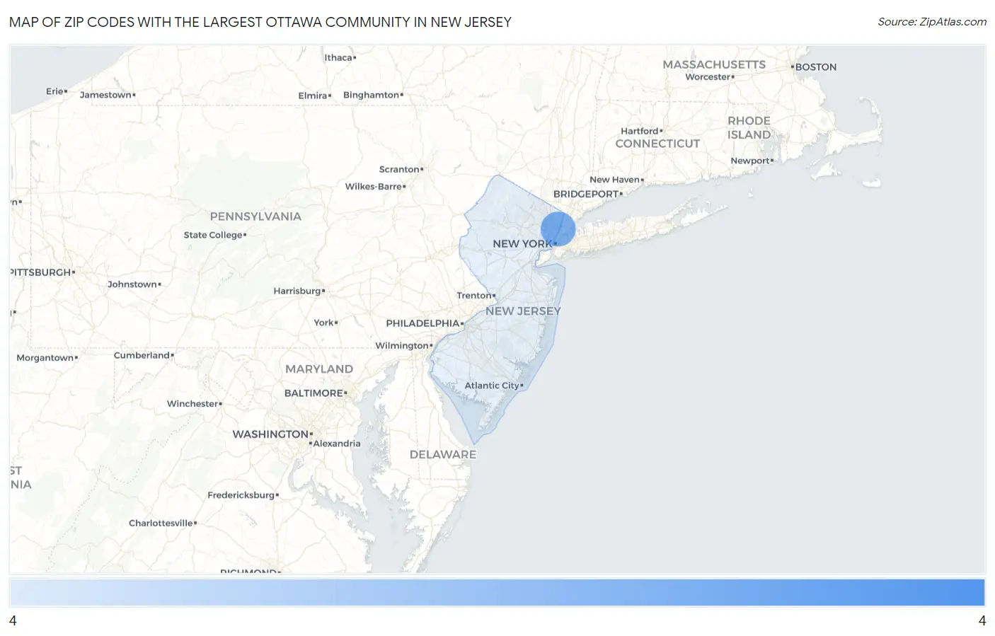 Zip Codes with the Largest Ottawa Community in New Jersey Map