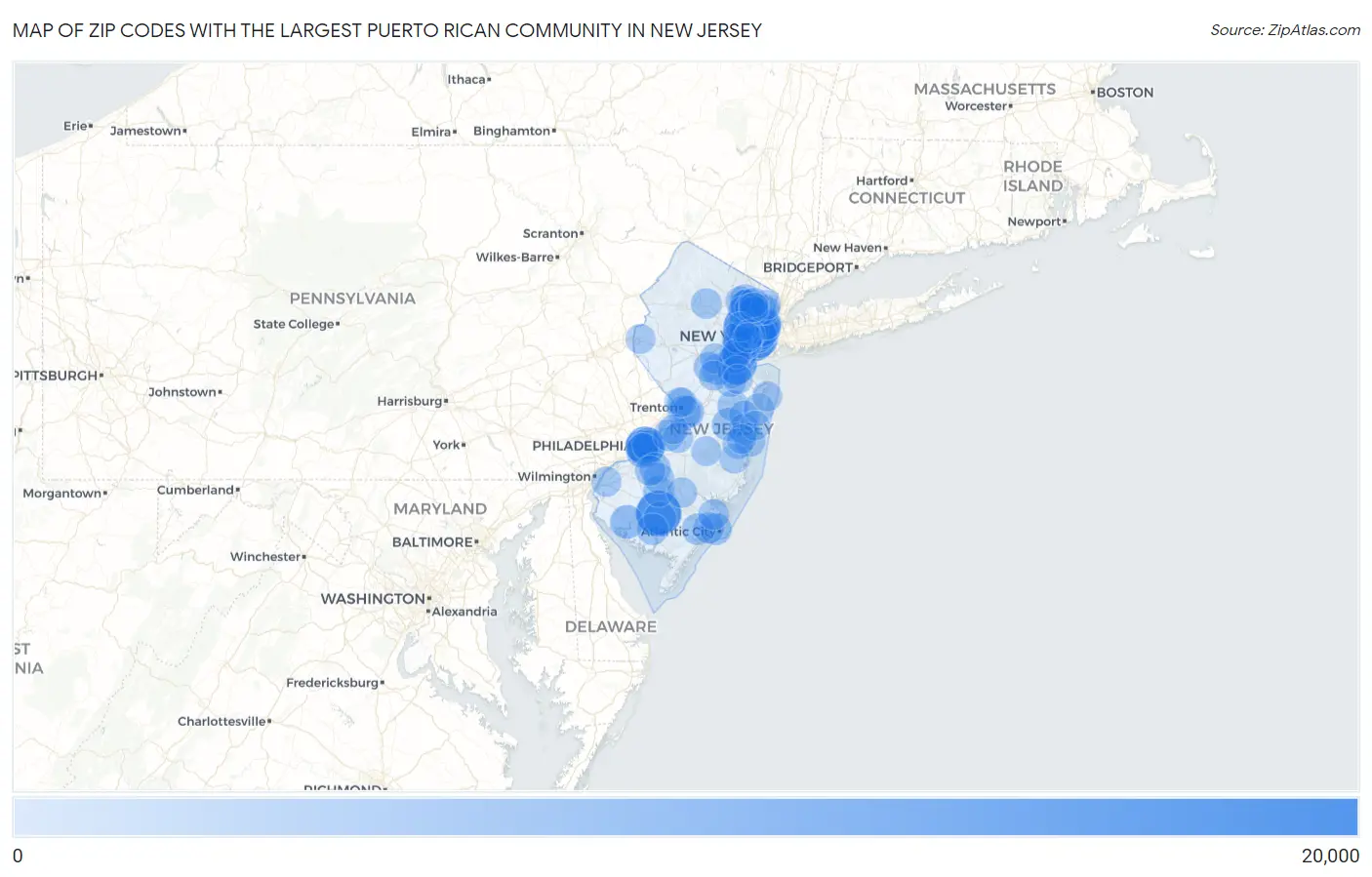 Zip Codes with the Largest Puerto Rican Community in New Jersey Map