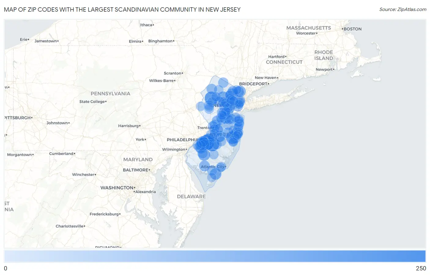 Zip Codes with the Largest Scandinavian Community in New Jersey Map