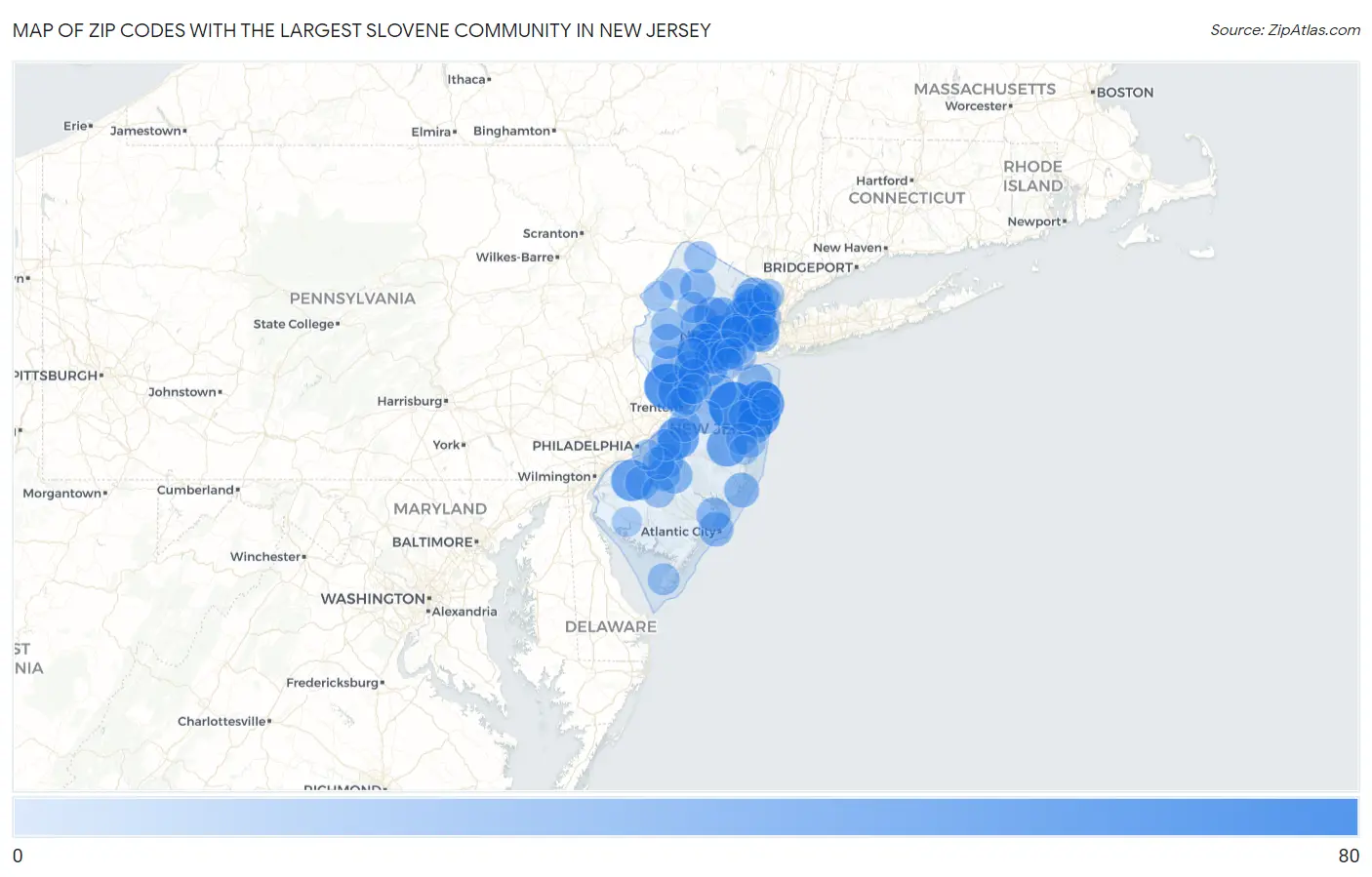 Zip Codes with the Largest Slovene Community in New Jersey Map