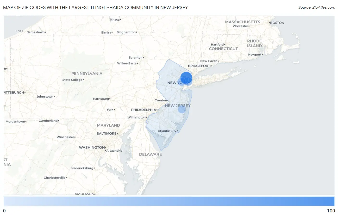 Zip Codes with the Largest Tlingit-Haida Community in New Jersey Map