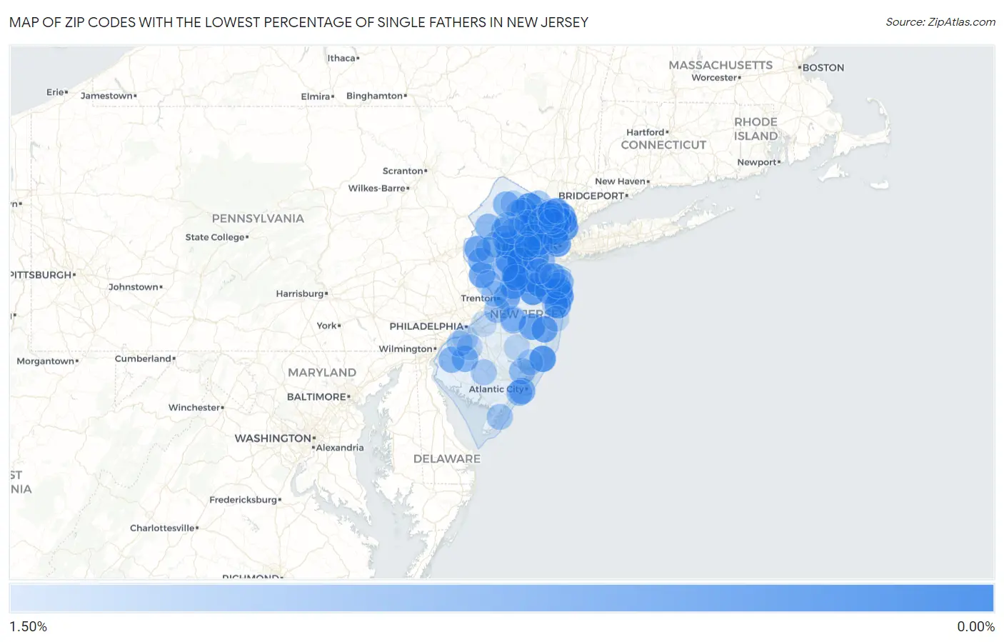 Zip Codes with the Lowest Percentage of Single Fathers in New Jersey Map