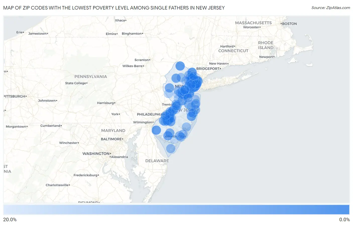 Zip Codes with the Lowest Poverty Level Among Single Fathers in New Jersey Map