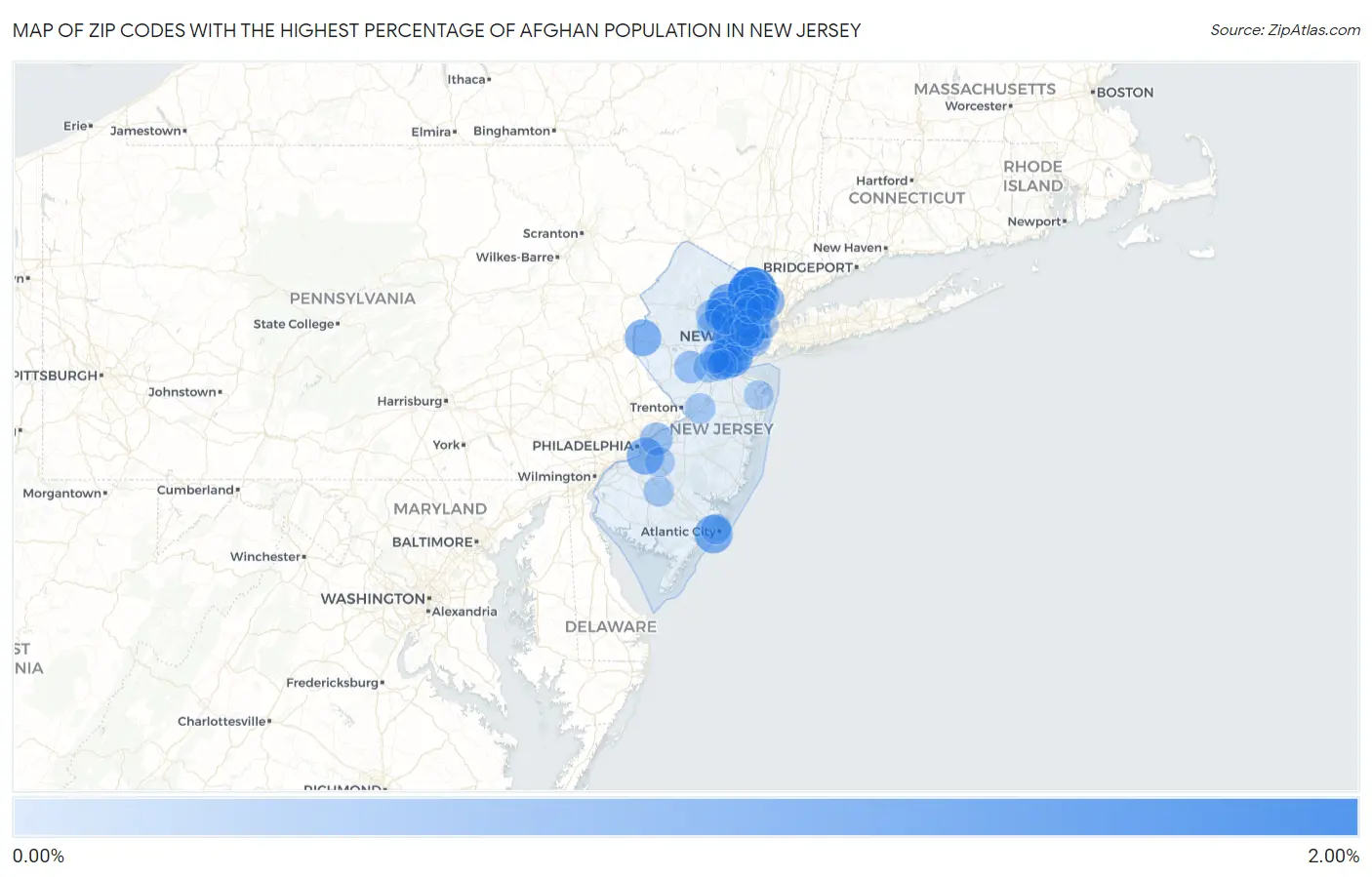 Zip Codes with the Highest Percentage of Afghan Population in New Jersey Map