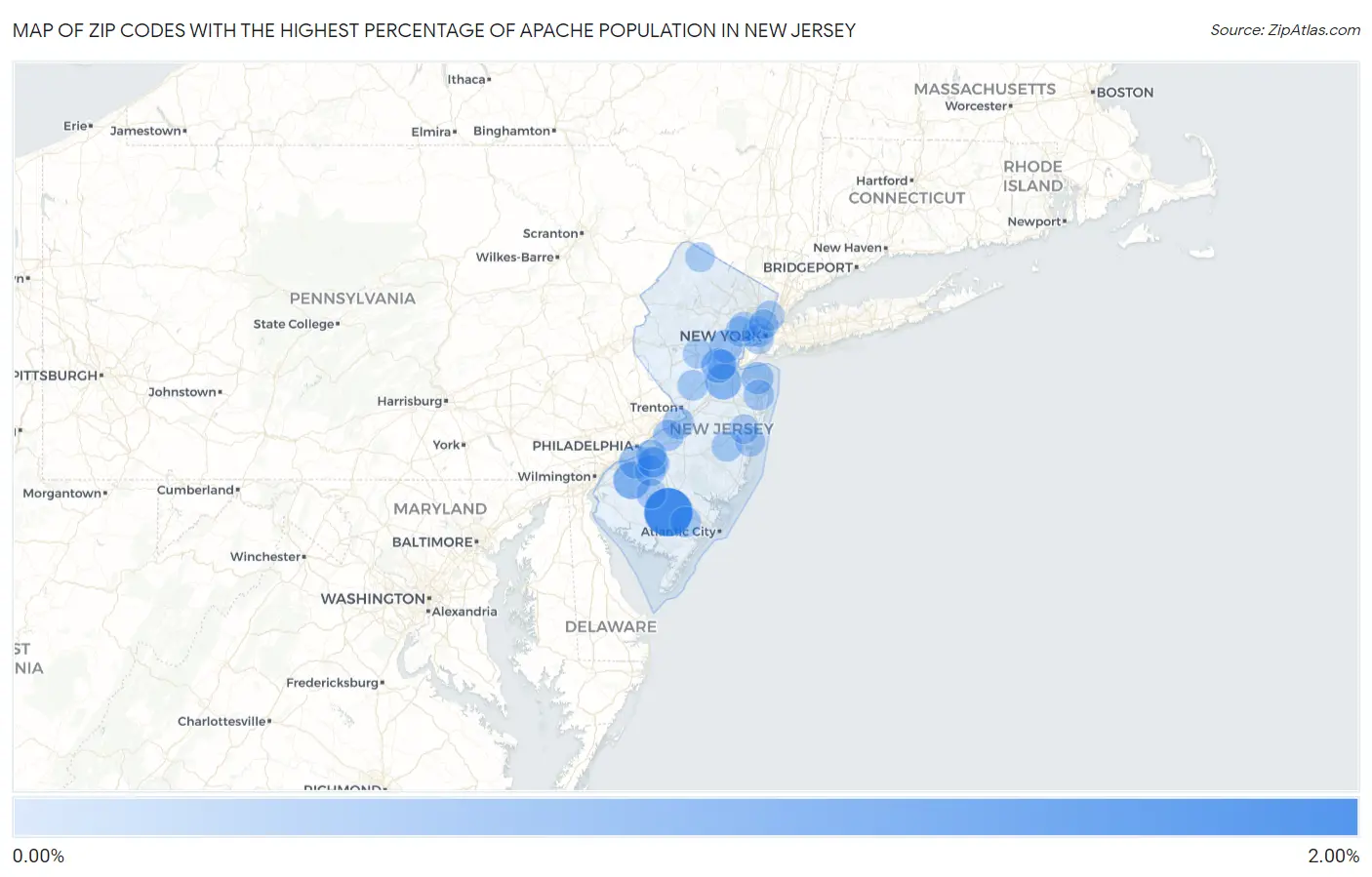 Zip Codes with the Highest Percentage of Apache Population in New Jersey Map