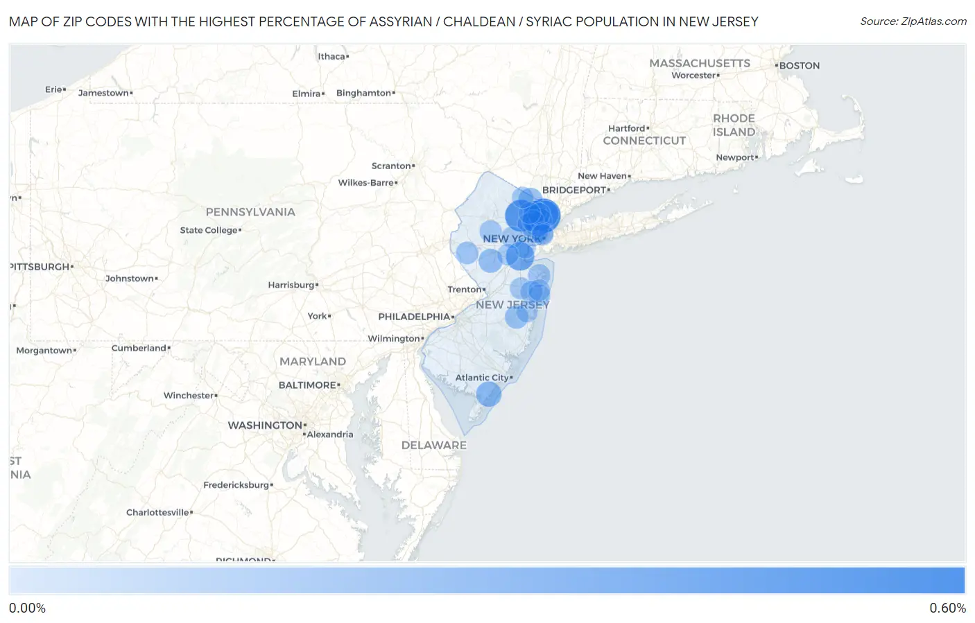 Zip Codes with the Highest Percentage of Assyrian / Chaldean / Syriac Population in New Jersey Map