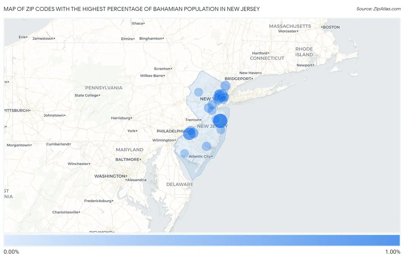 Zip Codes with the Highest Percentage of Bahamian Population in New Jersey Map