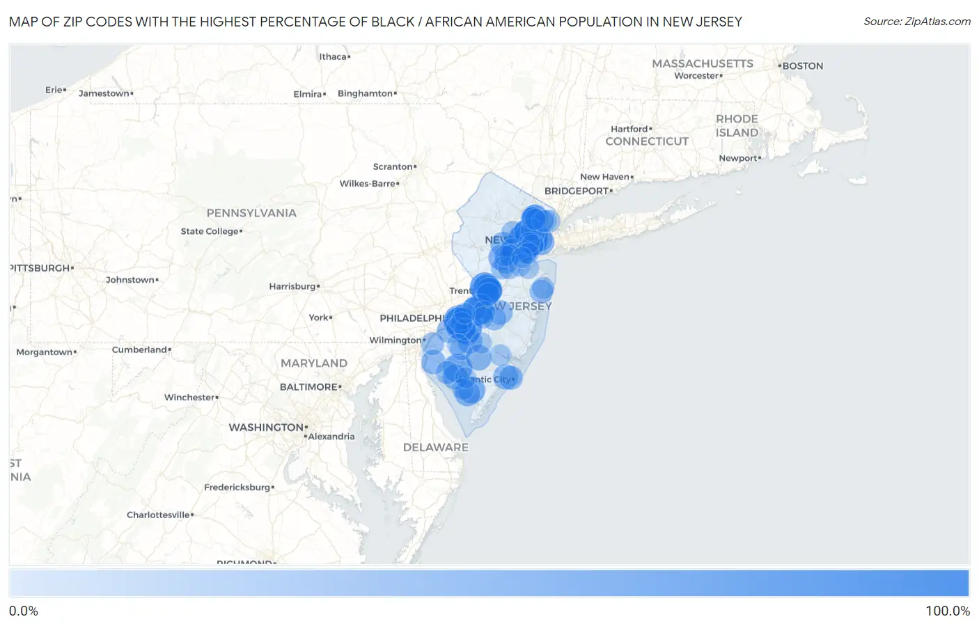 Zip Codes with the Highest Percentage of Black / African American Population in New Jersey Map