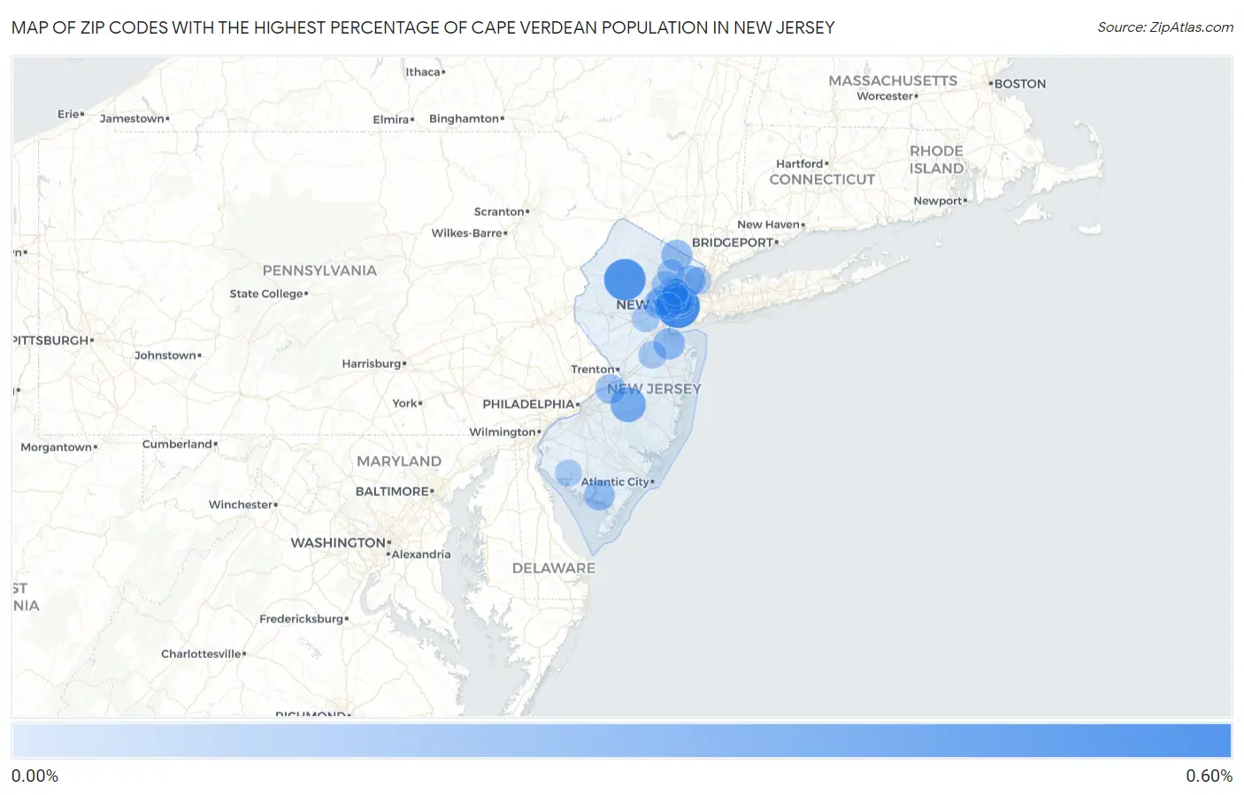 Zip Codes with the Highest Percentage of Cape Verdean Population in New Jersey Map