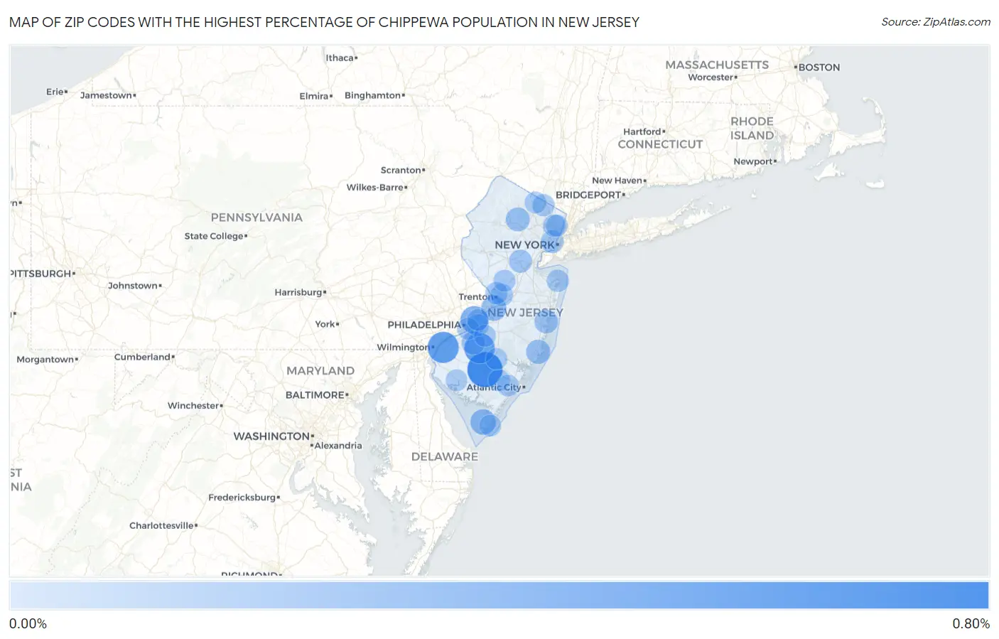 Zip Codes with the Highest Percentage of Chippewa Population in New Jersey Map