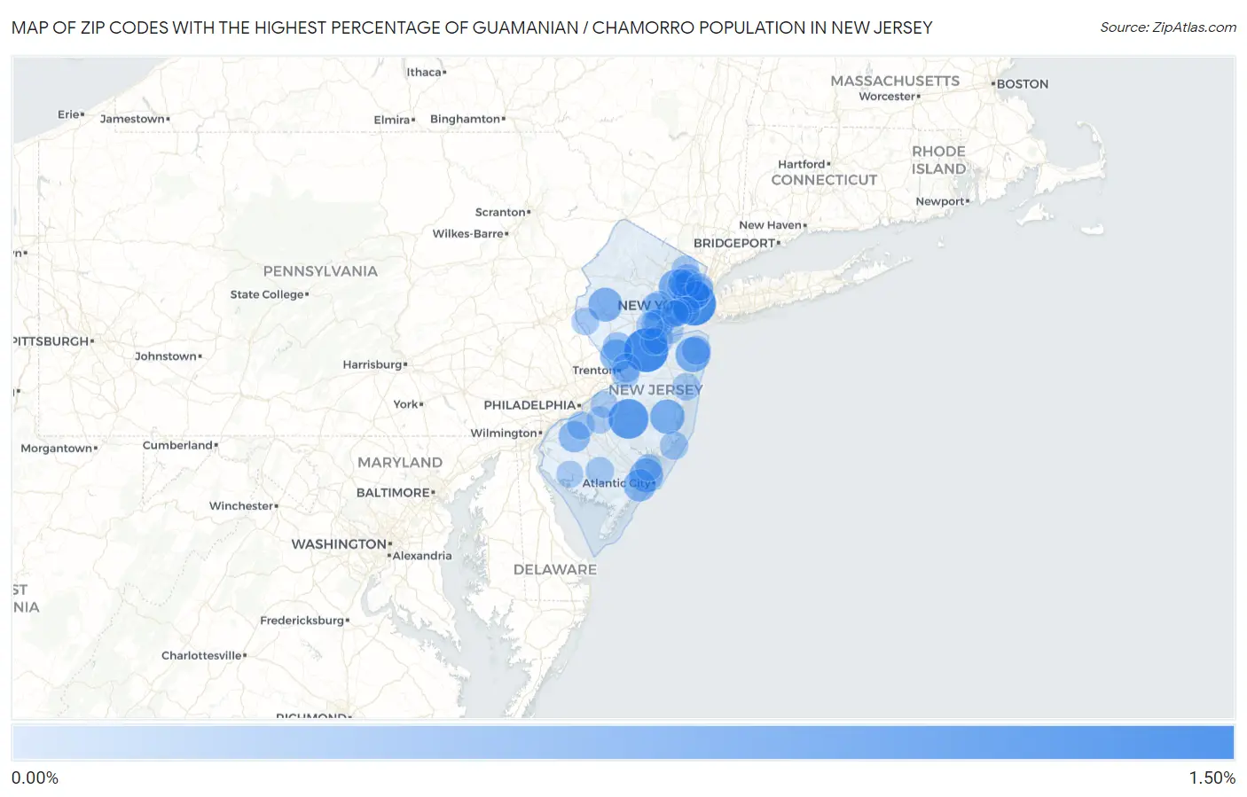Zip Codes with the Highest Percentage of Guamanian / Chamorro Population in New Jersey Map