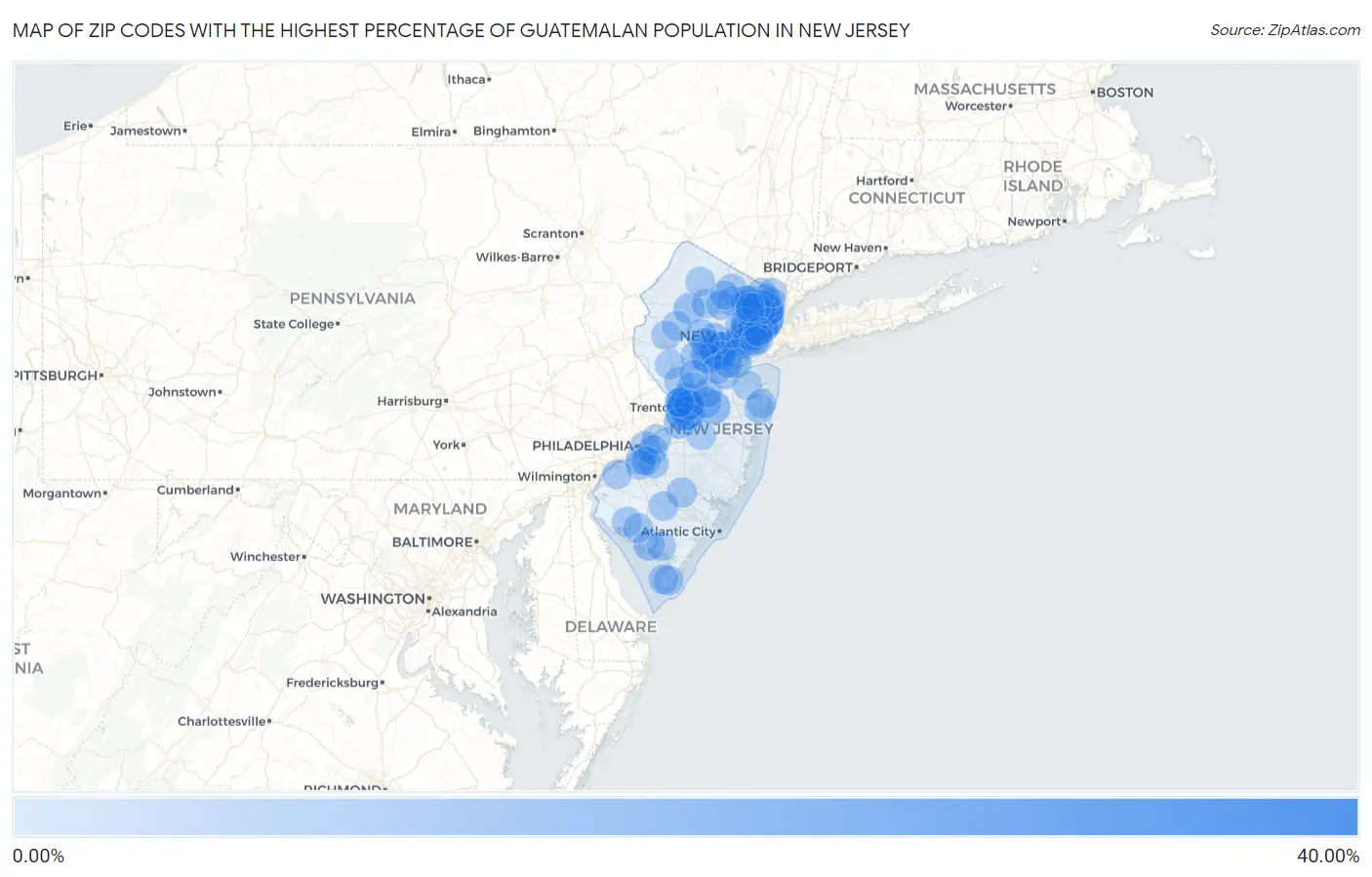 Zip Codes with the Highest Percentage of Guatemalan Population in New Jersey Map