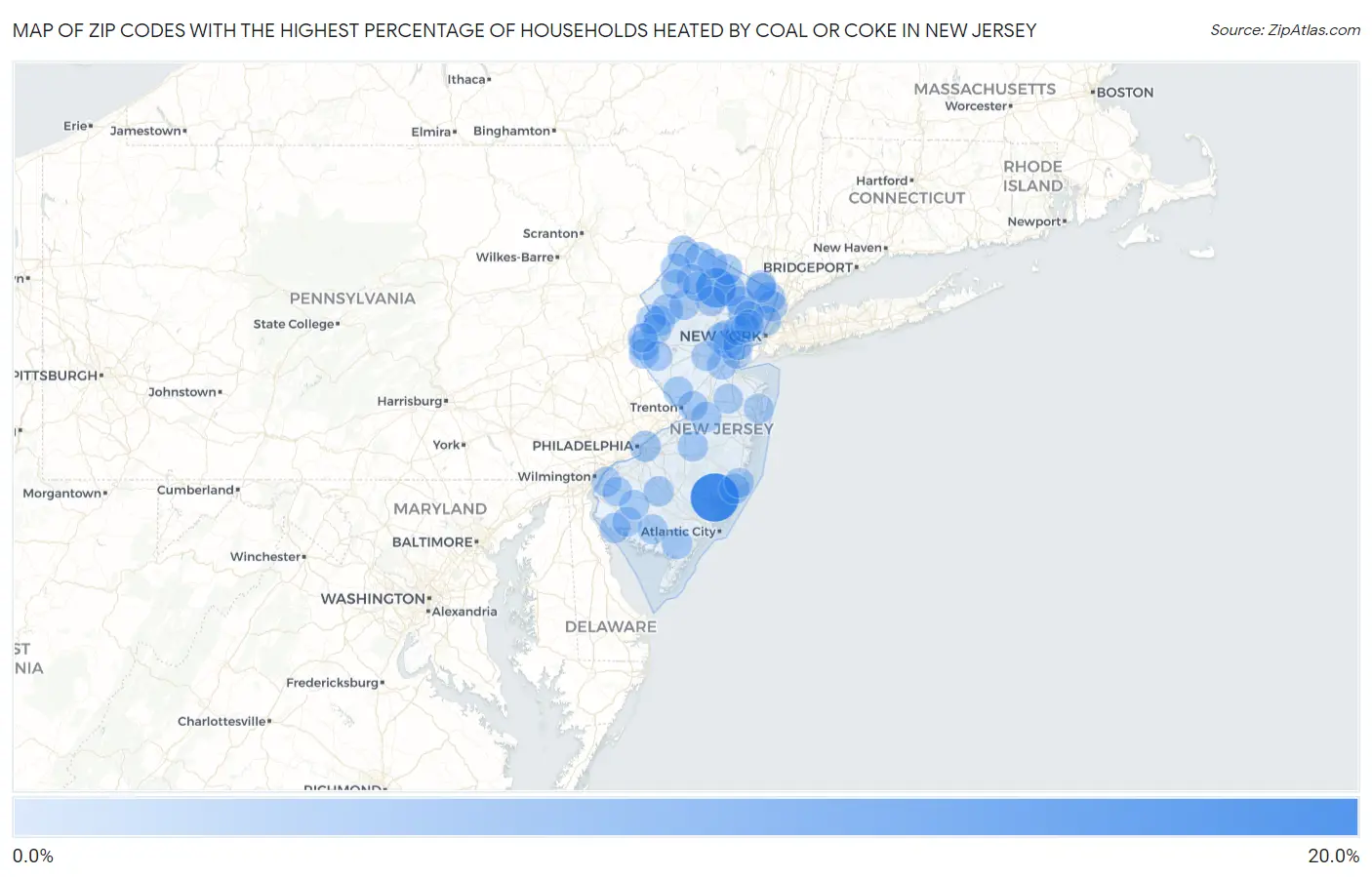 Zip Codes with the Highest Percentage of Households Heated by Coal or Coke in New Jersey Map