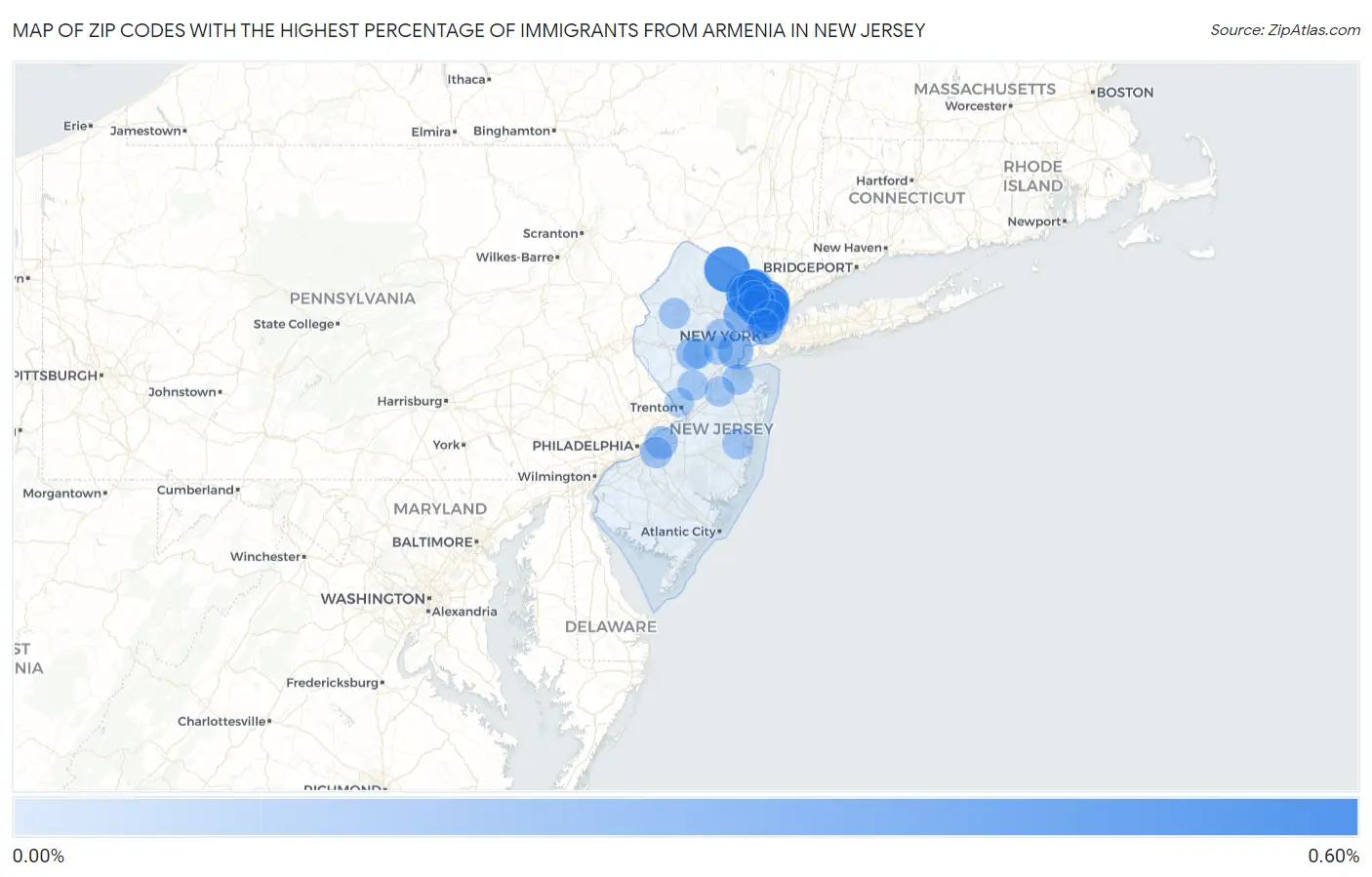 Zip Codes with the Highest Percentage of Immigrants from Armenia in New Jersey Map