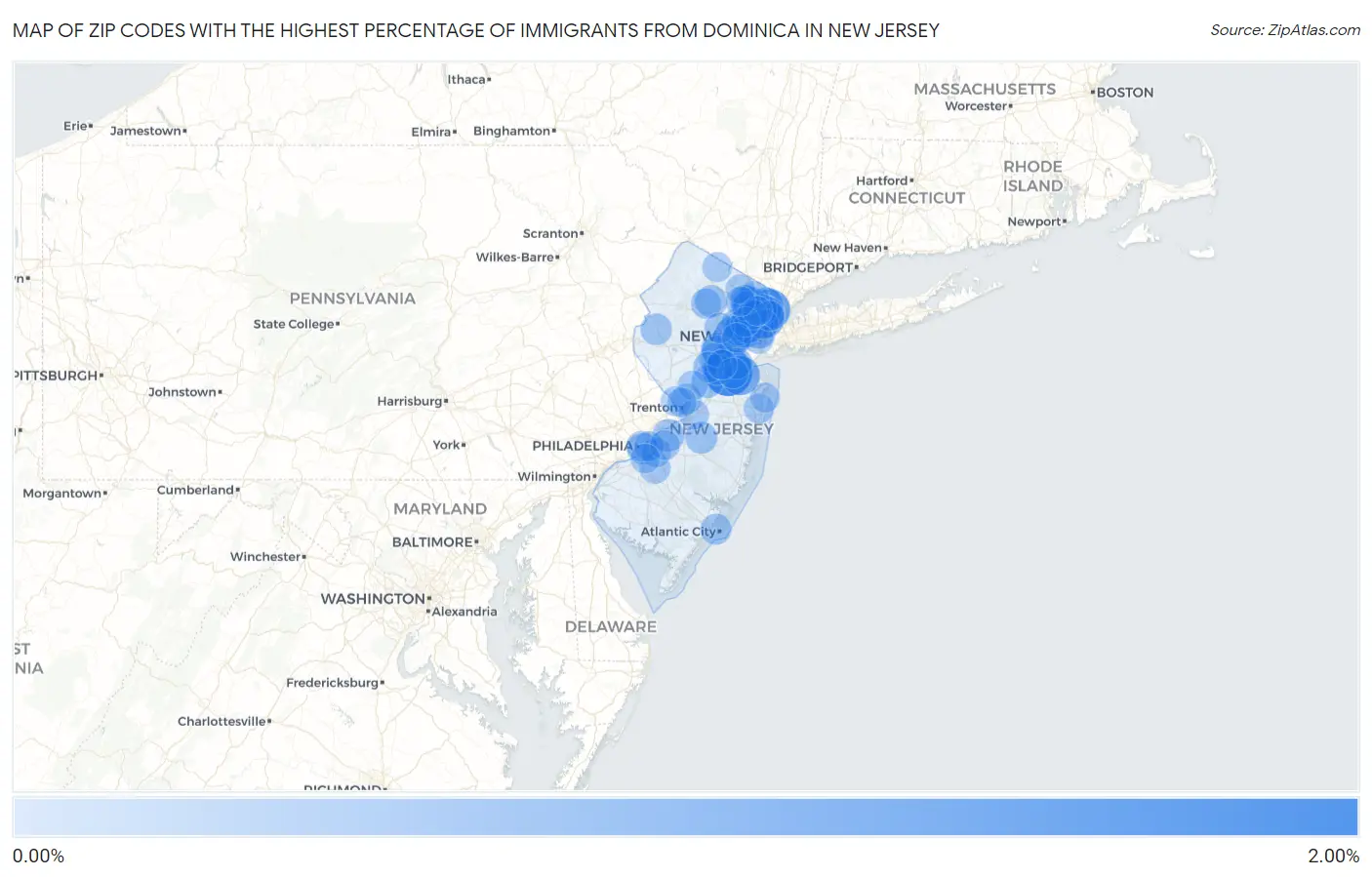 Zip Codes with the Highest Percentage of Immigrants from Dominica in New Jersey Map
