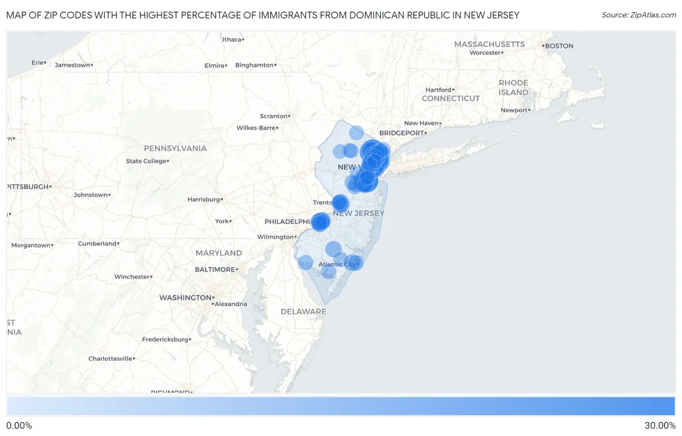 Zip Codes with the Highest Percentage of Immigrants from Dominican Republic in New Jersey Map