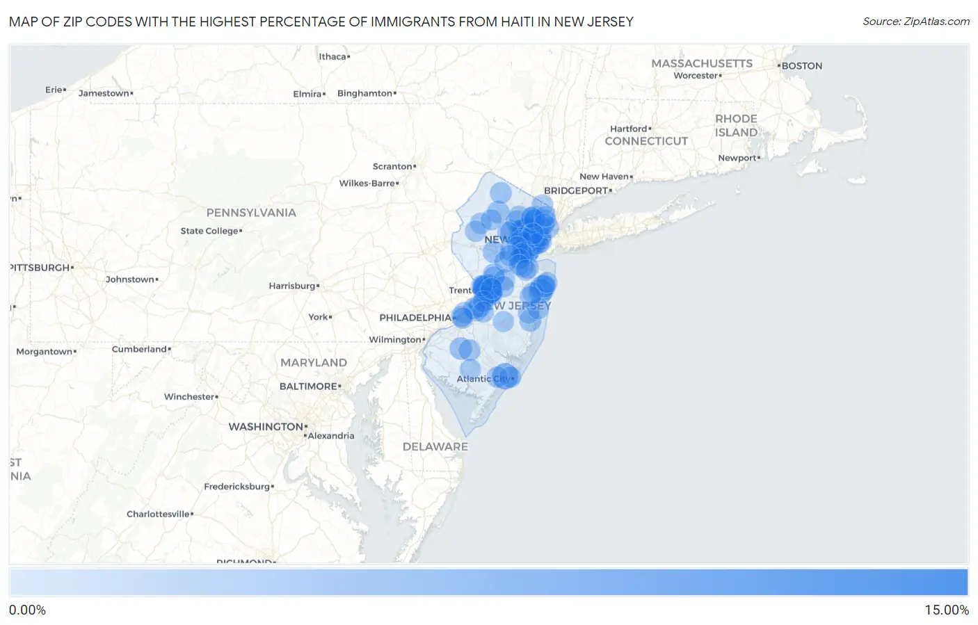 Zip Codes with the Highest Percentage of Immigrants from Haiti in New Jersey Map
