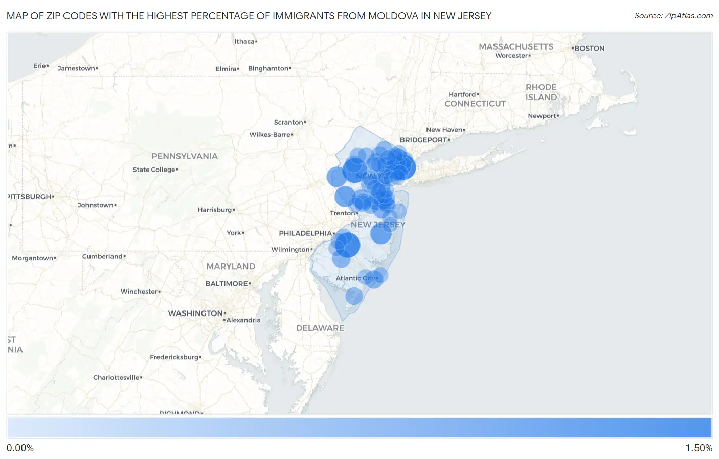 Zip Codes with the Highest Percentage of Immigrants from Moldova in New Jersey Map