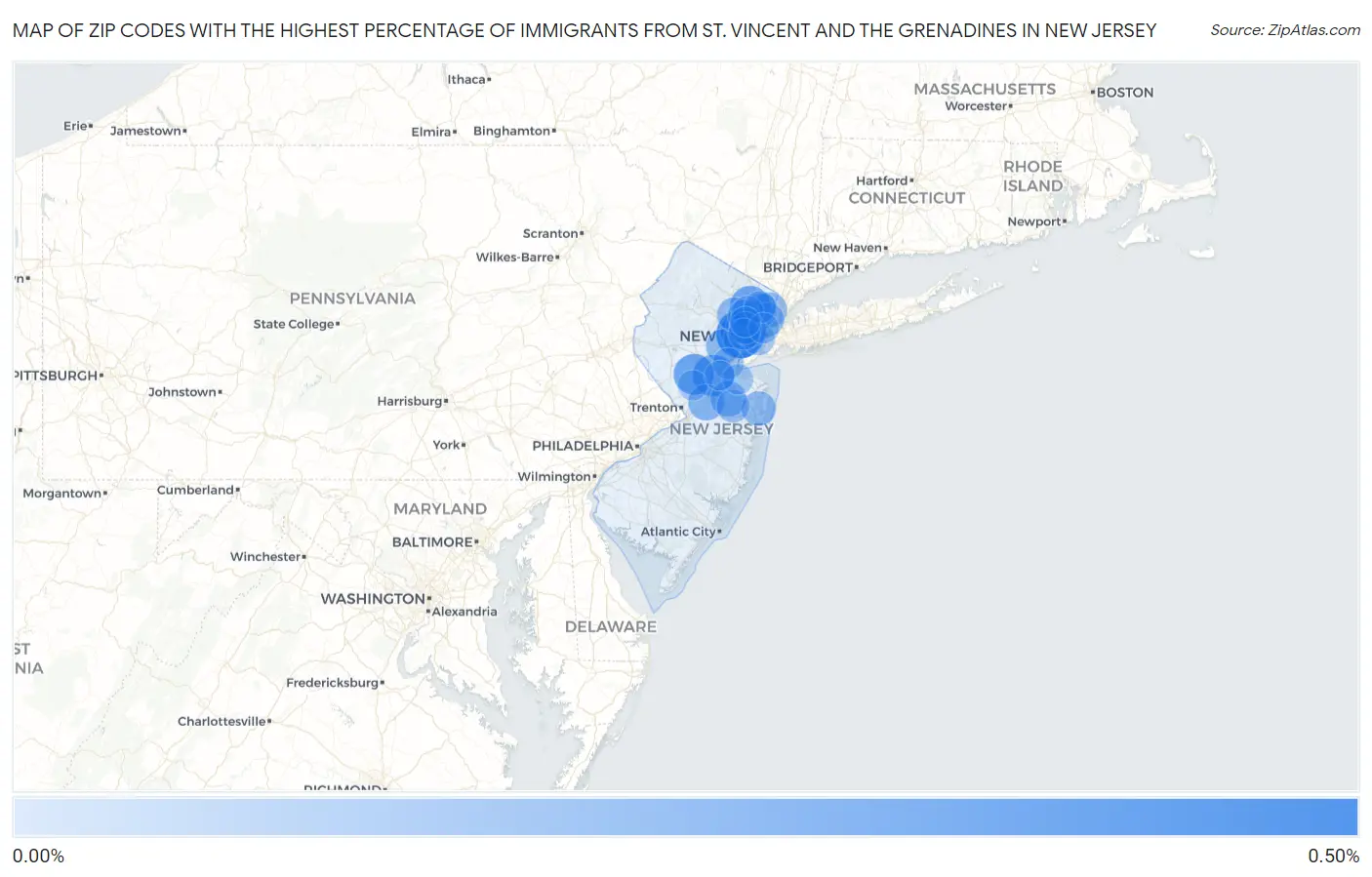 Zip Codes with the Highest Percentage of Immigrants from St. Vincent and the Grenadines in New Jersey Map
