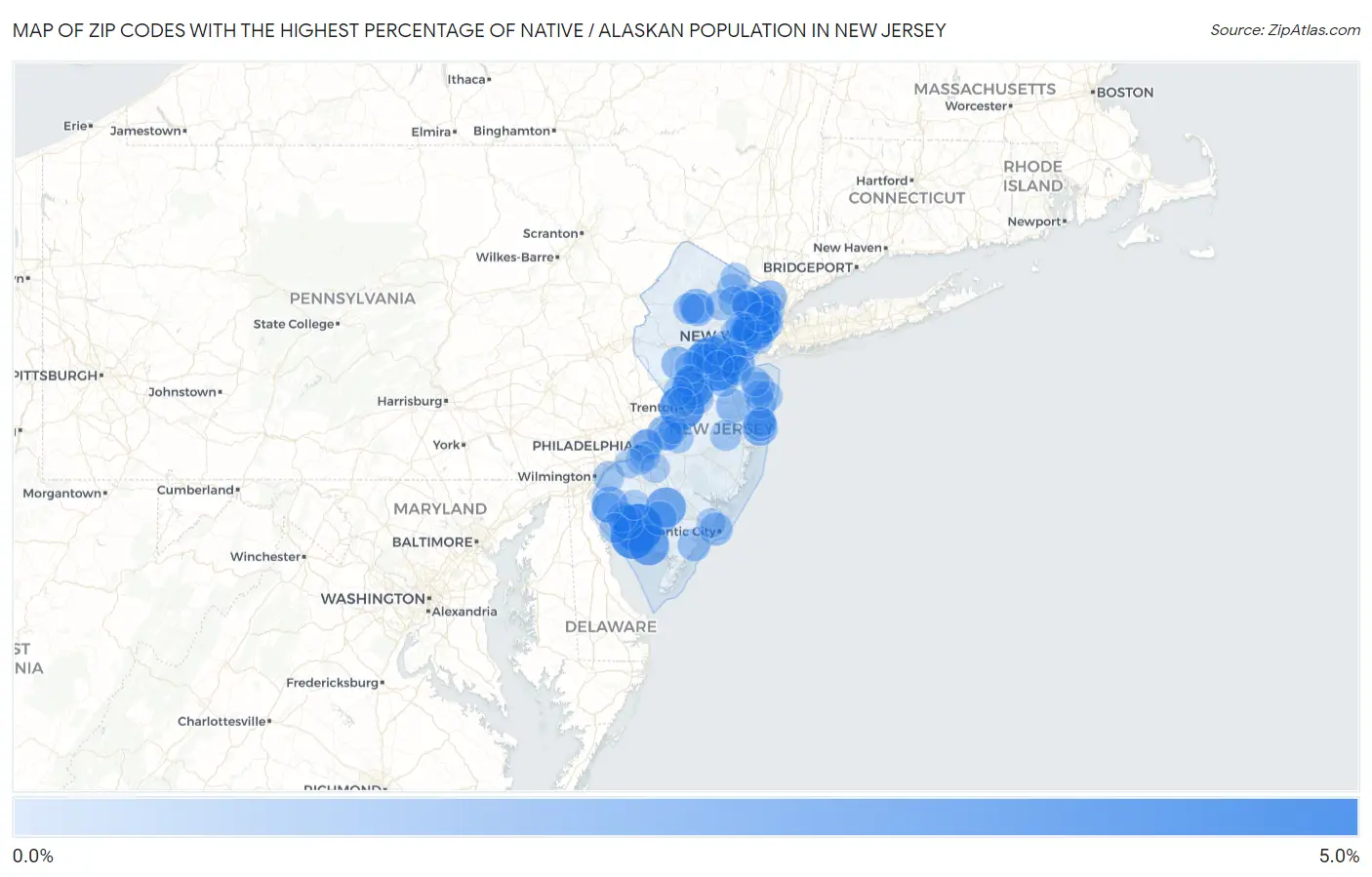 Zip Codes with the Highest Percentage of Native / Alaskan Population in New Jersey Map