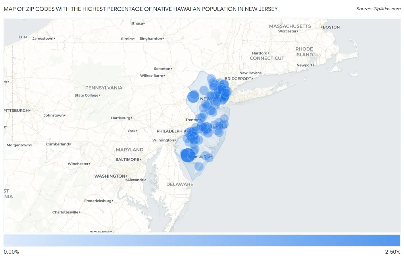 Zip Codes with the Highest Percentage of Native Hawaiian Population in New Jersey Map