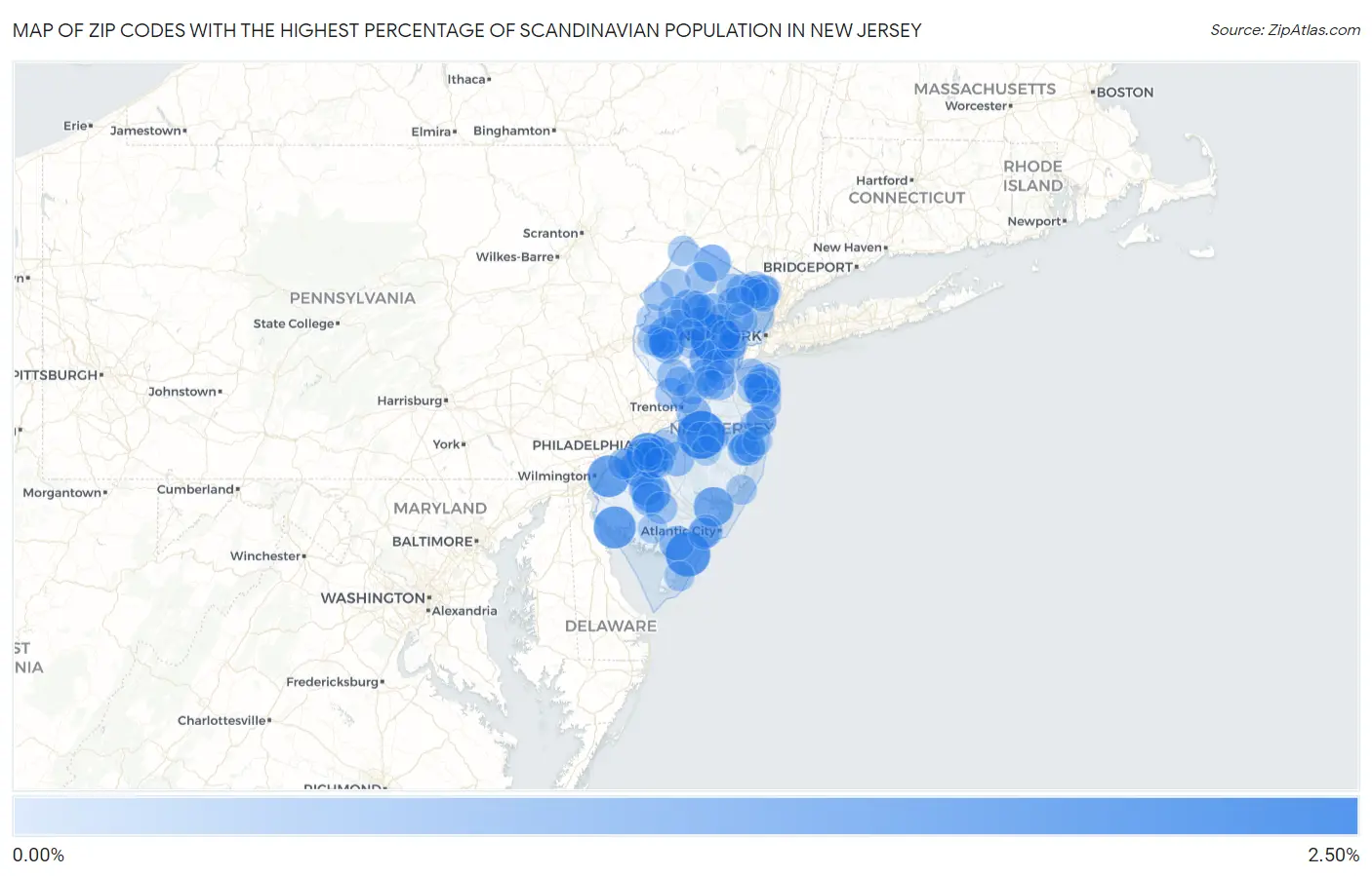 Zip Codes with the Highest Percentage of Scandinavian Population in New Jersey Map