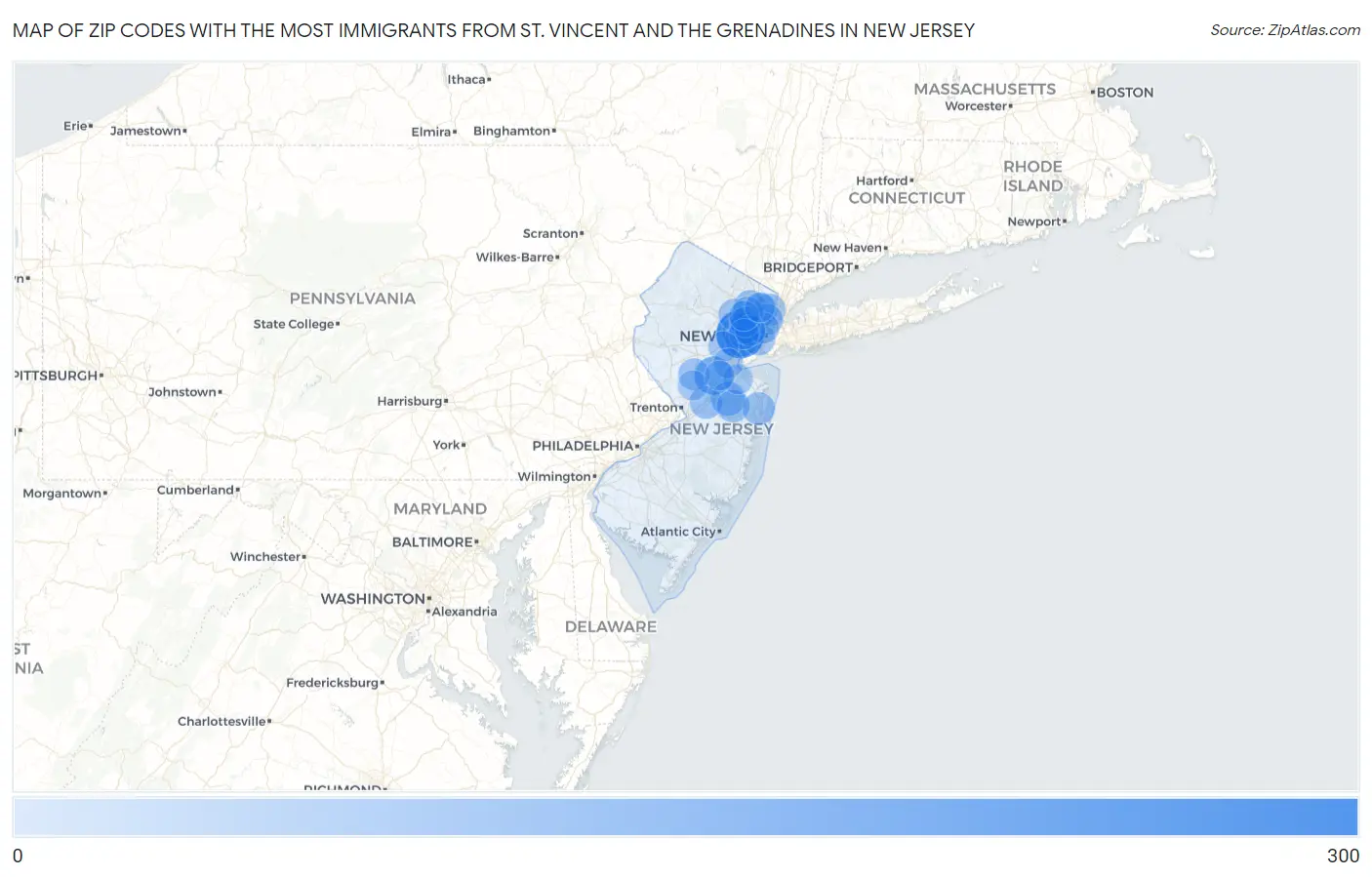Zip Codes with the Most Immigrants from St. Vincent and the Grenadines in New Jersey Map