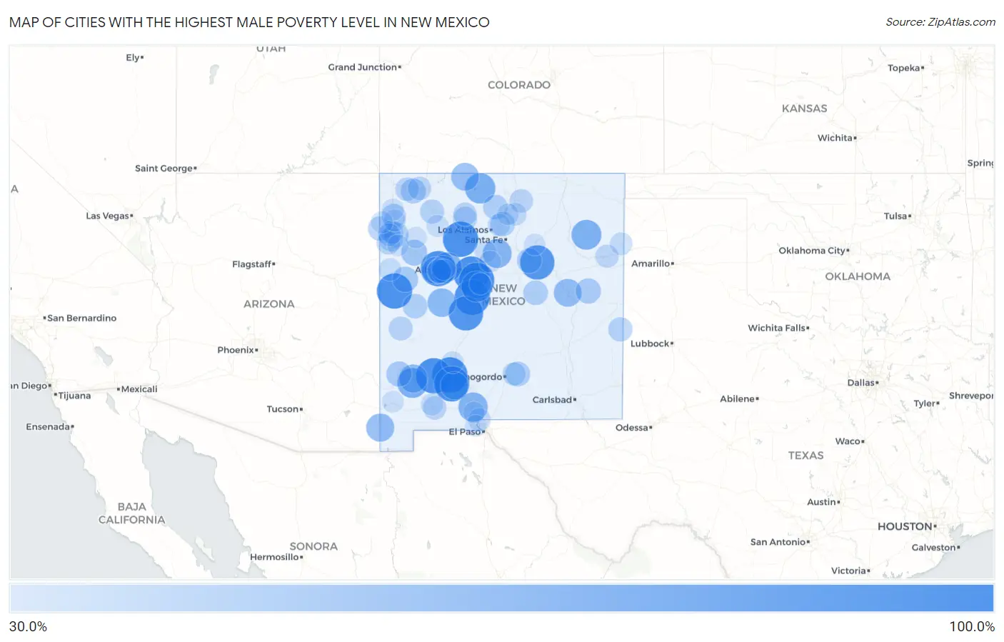 Cities with the Highest Male Poverty Level in New Mexico Map