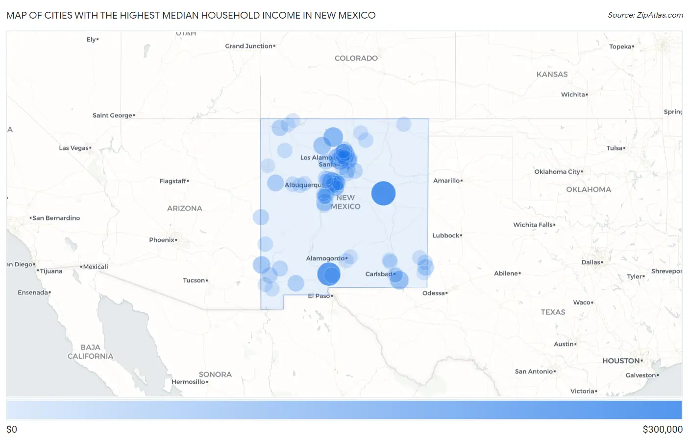Cities with the Highest Median Household Income in New Mexico Map