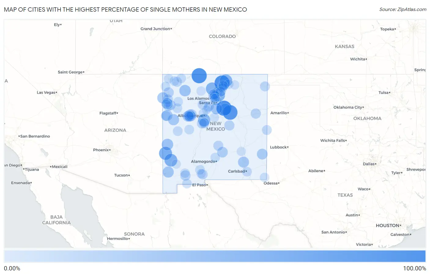 Cities with the Highest Percentage of Single Mothers in New Mexico Map