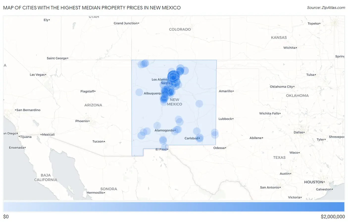 Cities with the Highest Median Property Prices in New Mexico Map