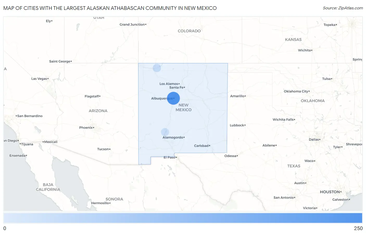 Cities with the Largest Alaskan Athabascan Community in New Mexico Map