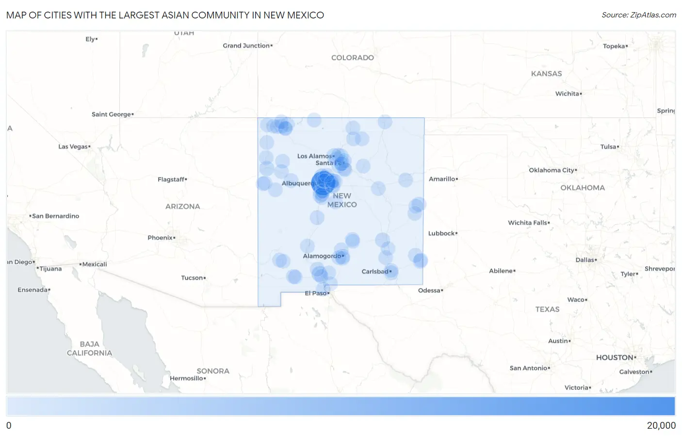Cities with the Largest Asian Community in New Mexico Map