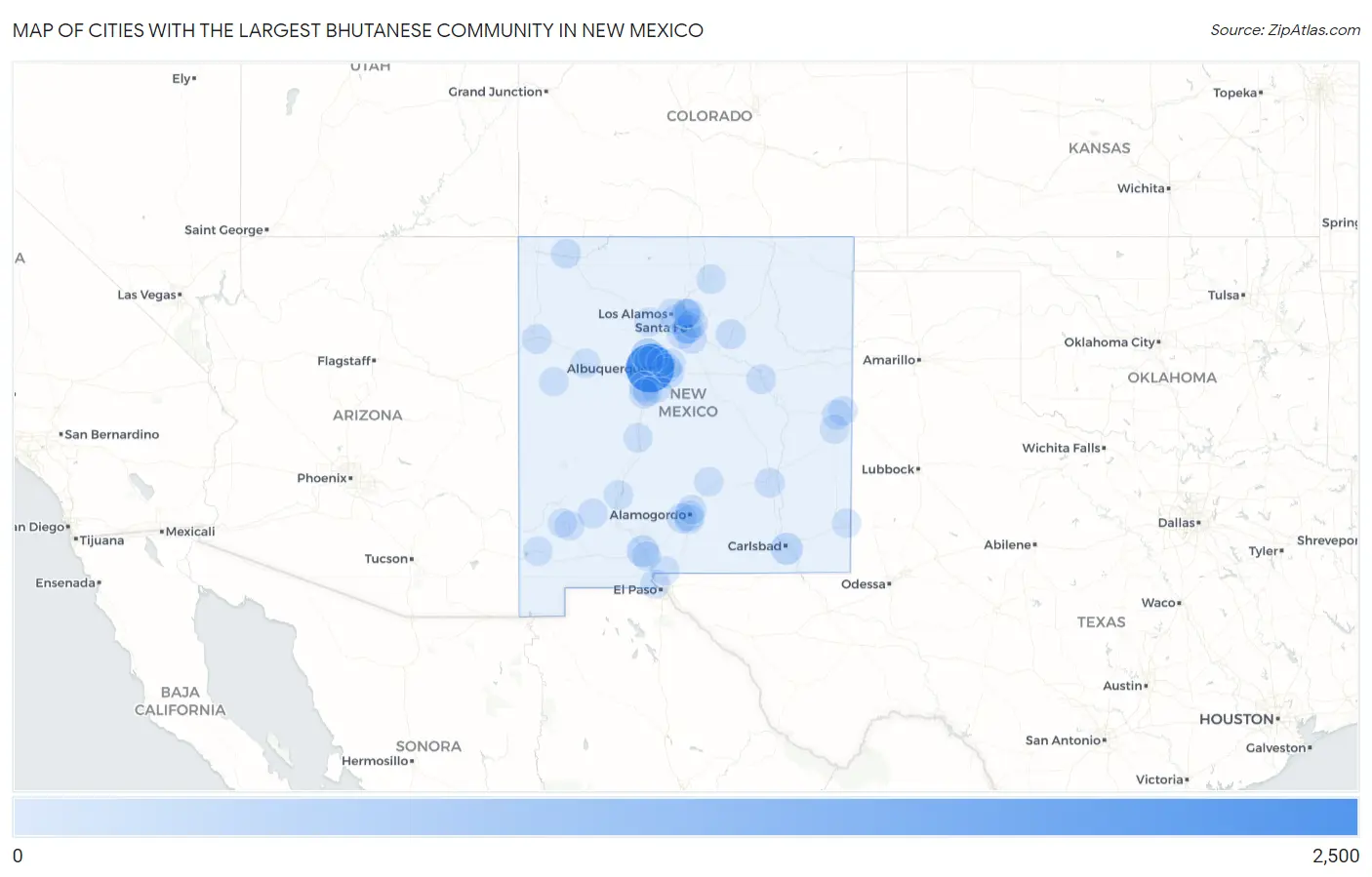 Cities with the Largest Bhutanese Community in New Mexico Map